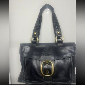 Coach Bleecker Tattersall Legacy black leather flap satchel